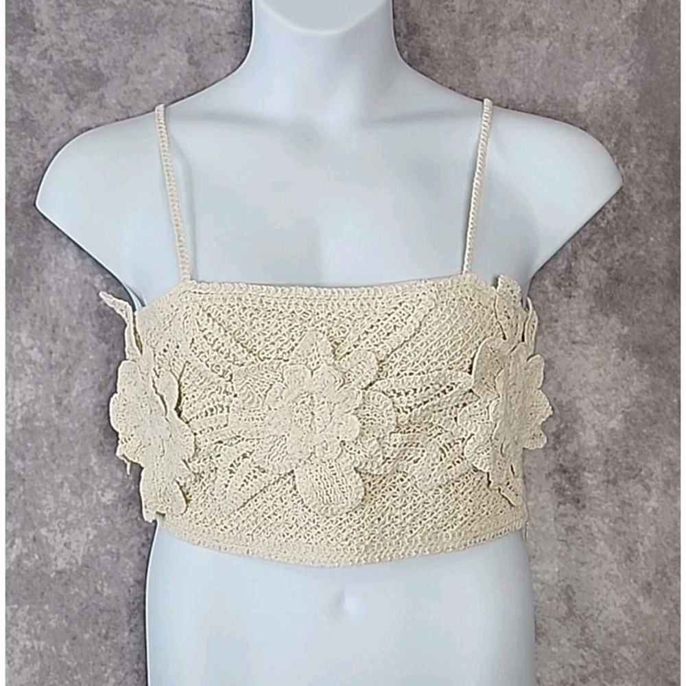 Miss Me Crochet Crop Top Women Large Natural Floral Boho Festival Coquette NEW